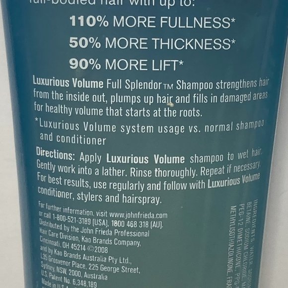2 John Frieda Full Splendor Luxurious Volume Shampoo DISCONTINUED - Picture 10 of 16